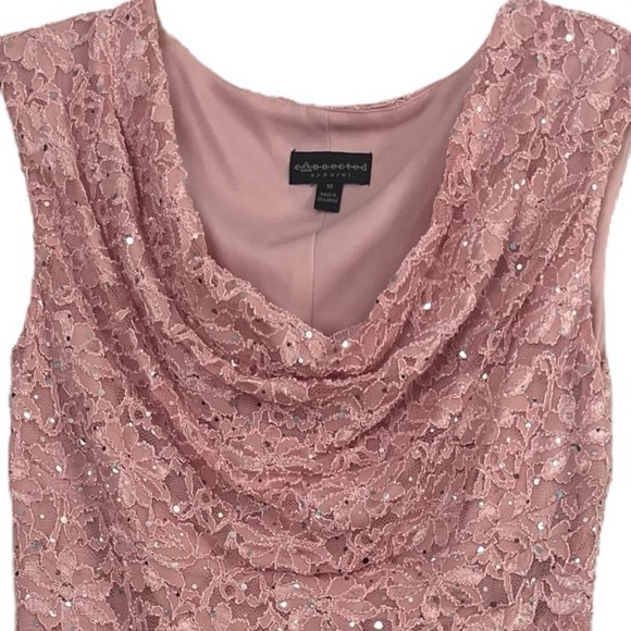 Connected Apparel Pink Lace Dress Sleeveless Cowl Neck - Picture 6 of 6